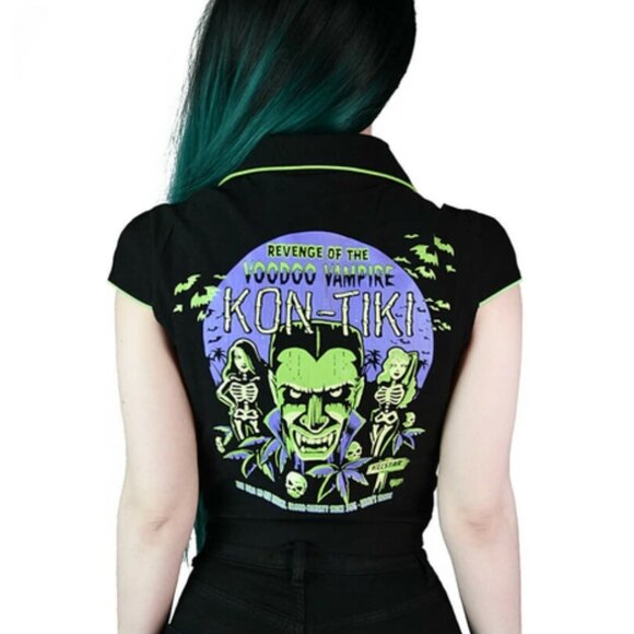 KILLSTAR Kon-Tiki Crop Button Down Shirt Size M - Picture 2 of 14